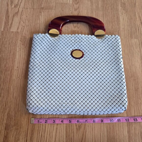 Vintage Whiting & Davis White Mesh Tote with Tortoise Handles - Picture 2 of 12
